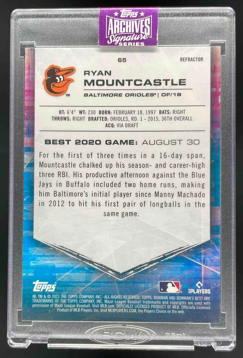 2025 Topps Archives Signature Series Autograph Ryan Mountcastle Auto 1/1 - Image 2