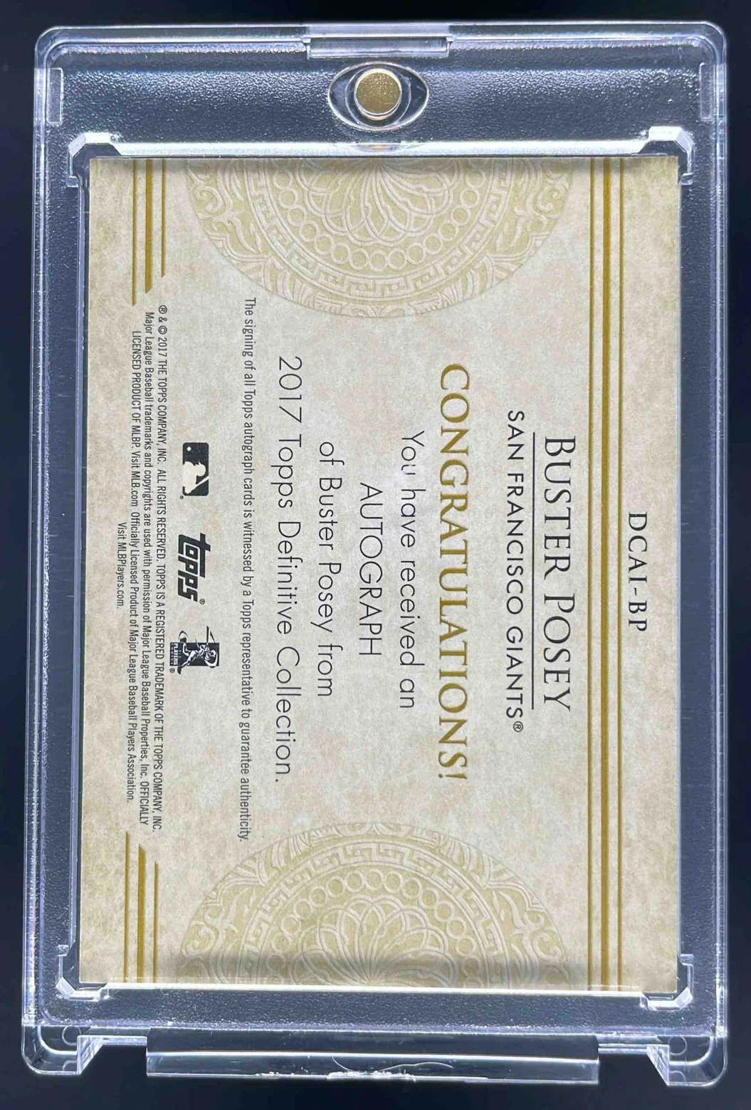 2017 Topps Definitive Collection Inscription #DCAI-BP Buster Posey Auto /5 - Image 2
