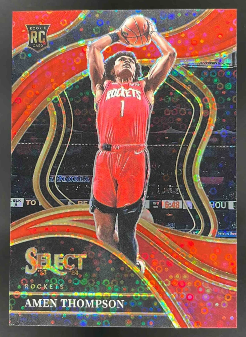 2023-24 Panini Select Red Disco Prizm #274 Amen Thompson RC Courtside /49