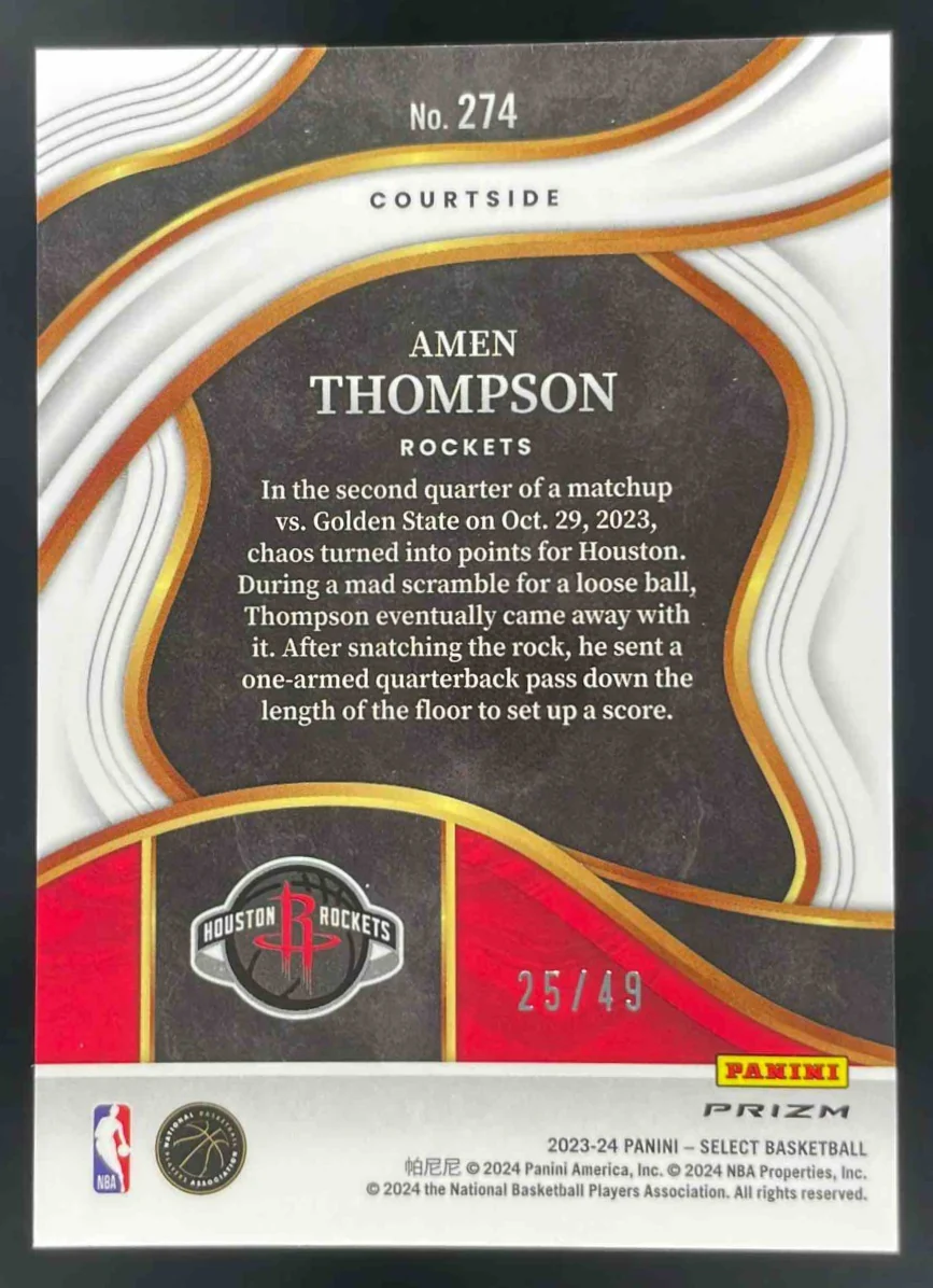 2023-24 Panini Select Red Disco Prizm #274 Amen Thompson RC Courtside /49 - Image 2