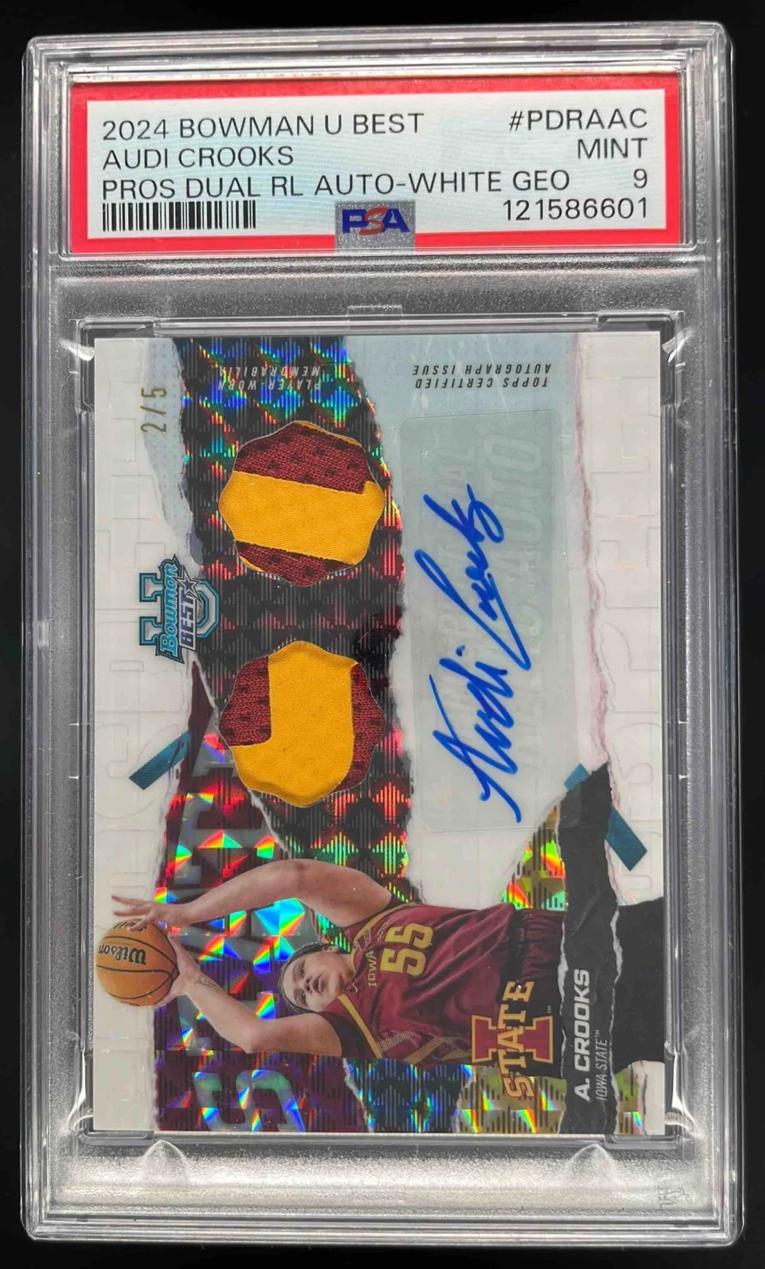 2024 Bowman's Best University Relic Auto White Geometric Audi Crooks /5 PSA 9