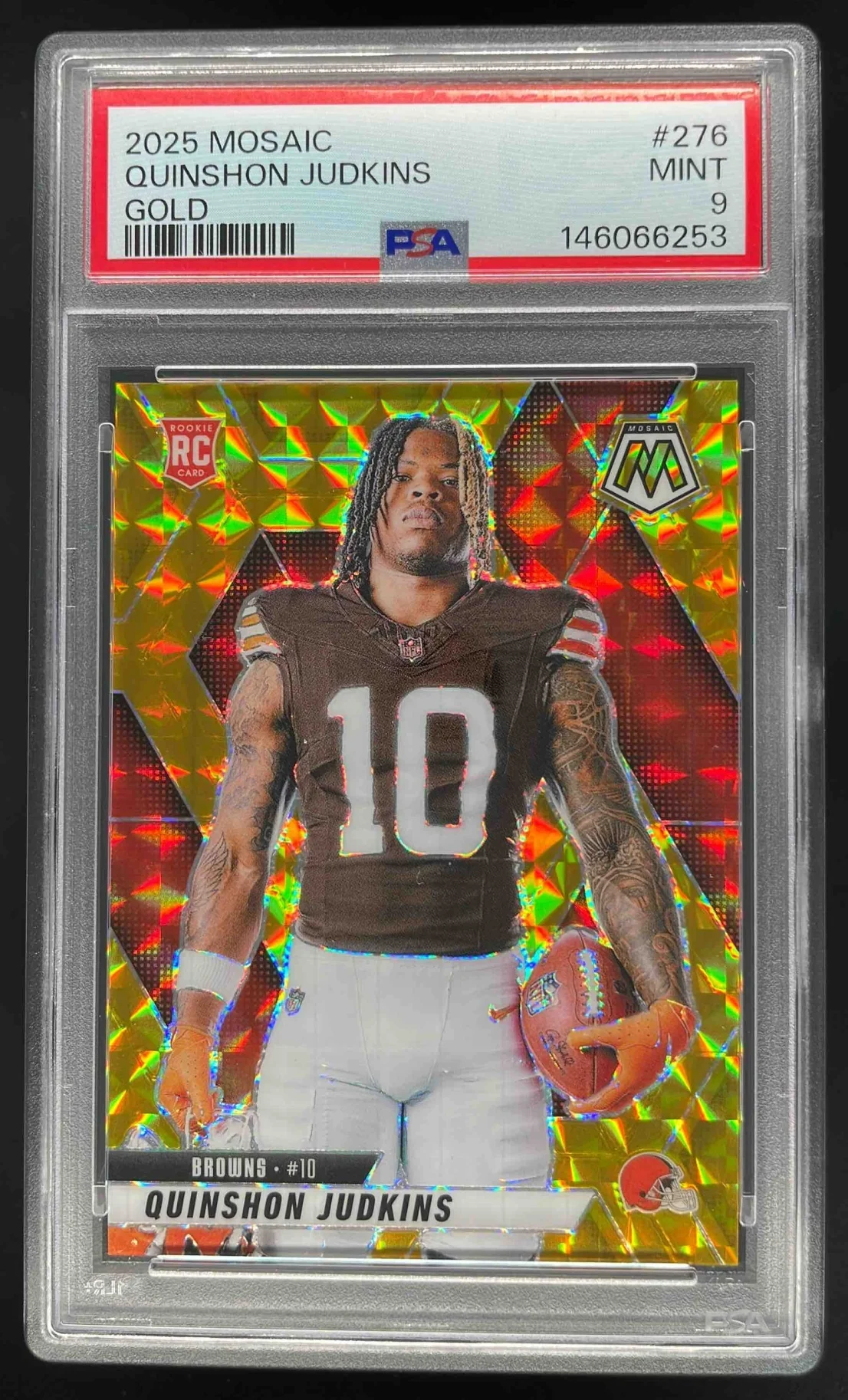 2025 Panini Mosaic Rookie Variation Gold #276 Quinshon Judkins RC /10 PSA 9