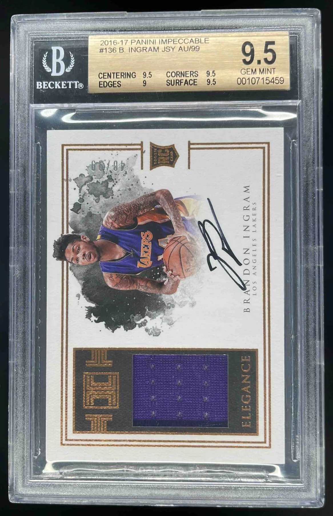 2016-17 Panini Impeccable #136 Brandon Ingram RC Auto /99 BGS 9.5