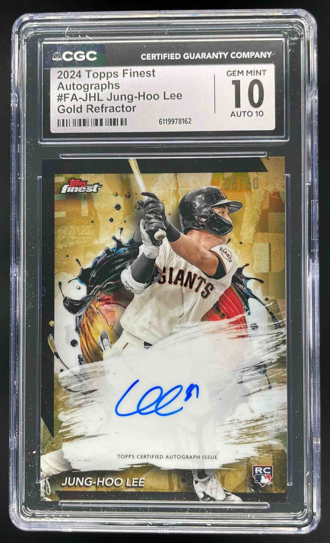 2024 Finest Autographs Gold Refractor #FA-JHL Jung-Hoo Lee RC Auto /50 CGC 10