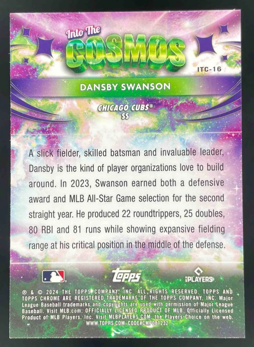 2024 Topps Cosmic Chrome Into the Cosmos Orange Galactic Dansby Swanson /25 - Image 2