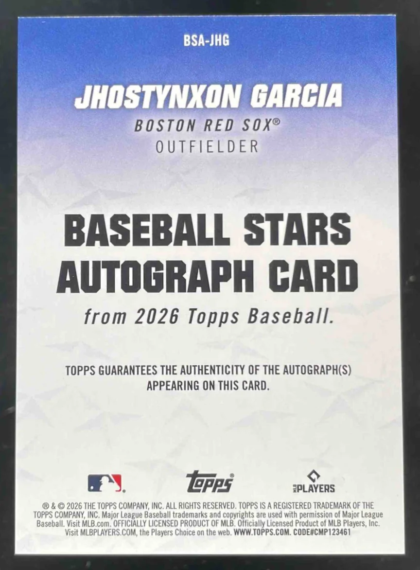 2026 Topps Baseball Stars Autograph #BSA-JHG Jhostynxon Garcia RC Auto - Image 2