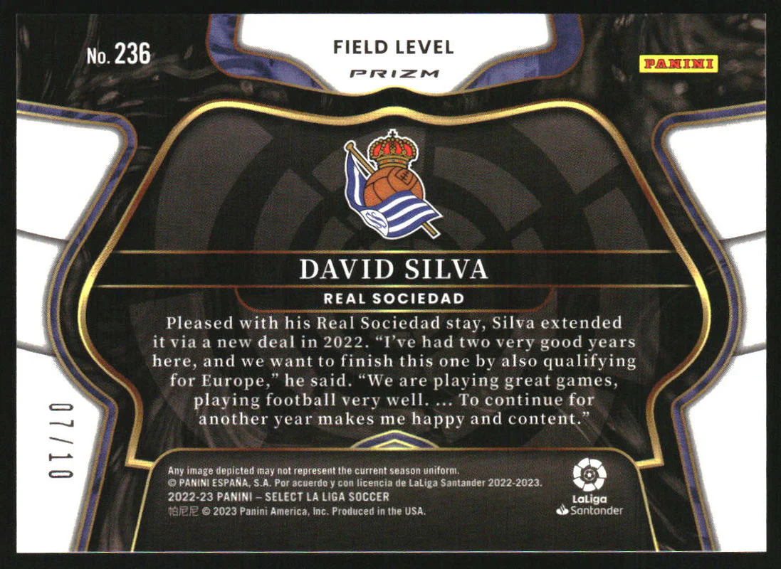 2022-23 Select La Liga Gold #236 David Silva /10 - Image 2