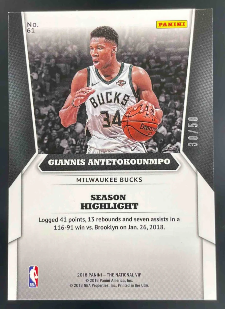2018 Panini National VIP Gold Cracked Ice #61 Giannis Antetokounmpo /50 - Image 2