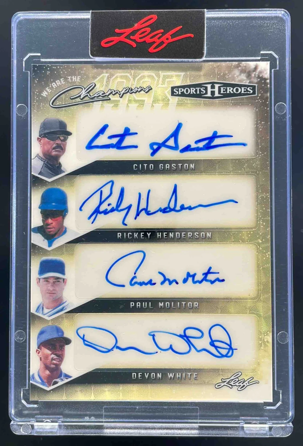 2025 Leaf Champion Prismatic Gold Gaston Rickey Henderson Molitor White Auto 1/1