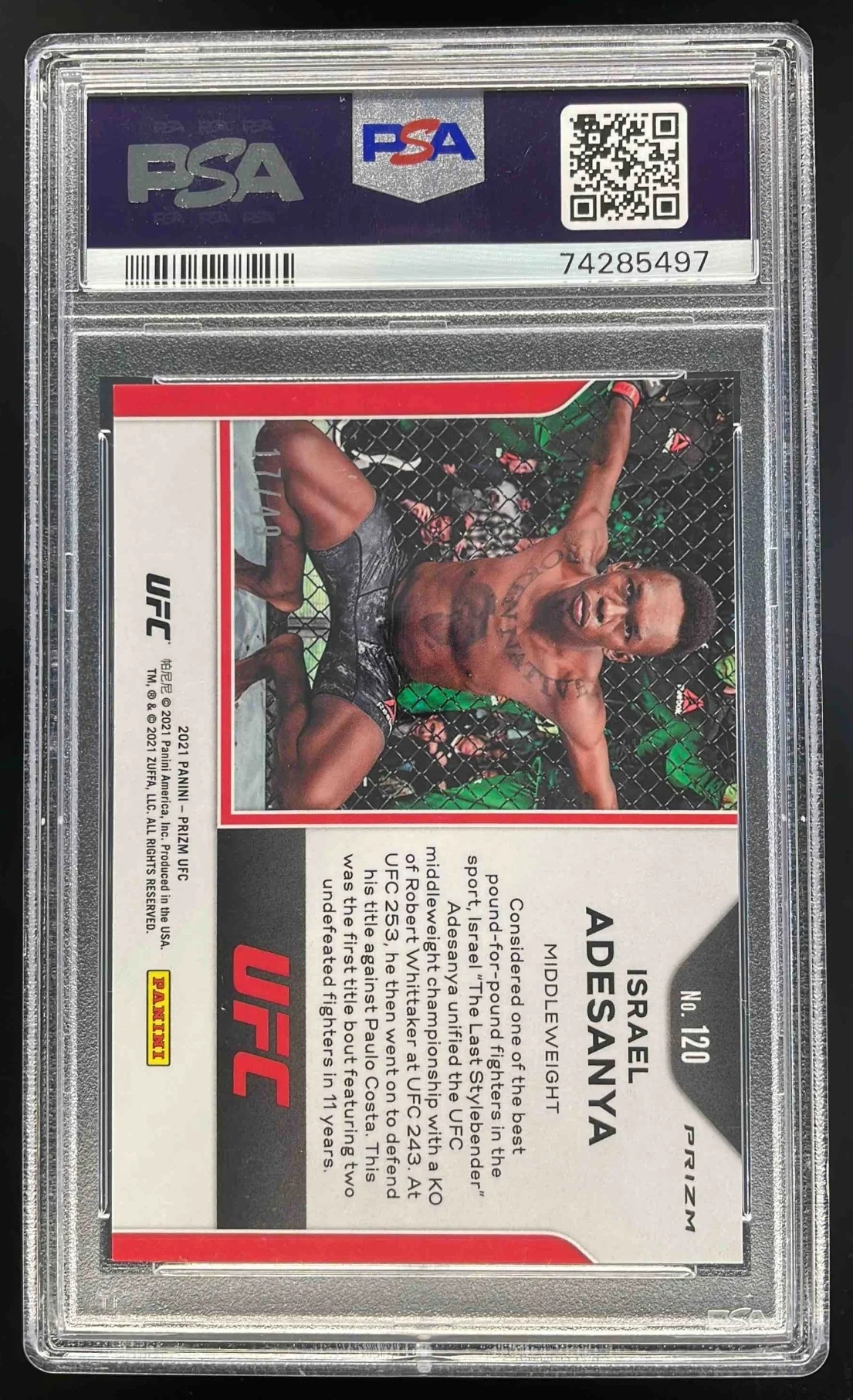 2021 Panini Prizm UFC Teal Prizms #120 Israel Adesanya /49 PSA 10 - Image 2