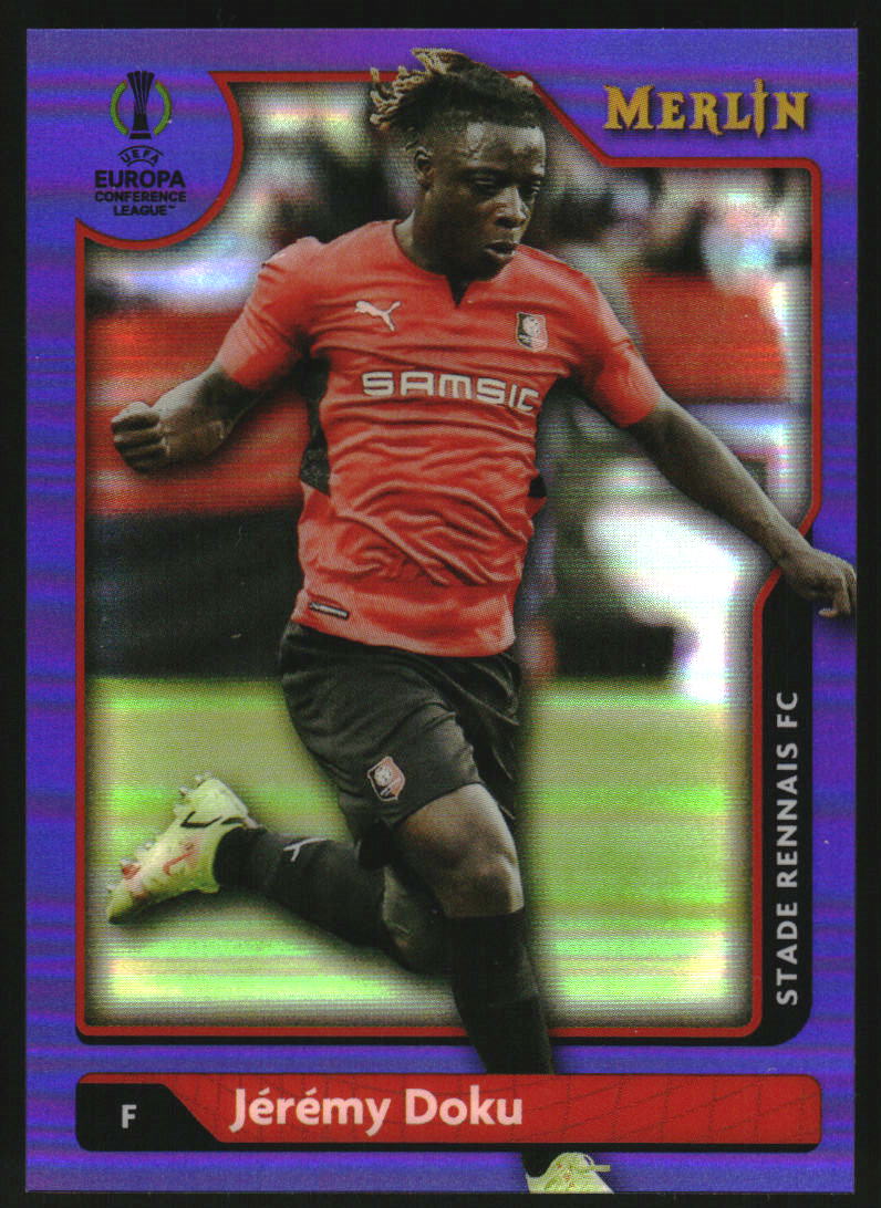 2021-22 Merlin UEFA Champions League Purple Refractors #11 Jeremy Doku /15