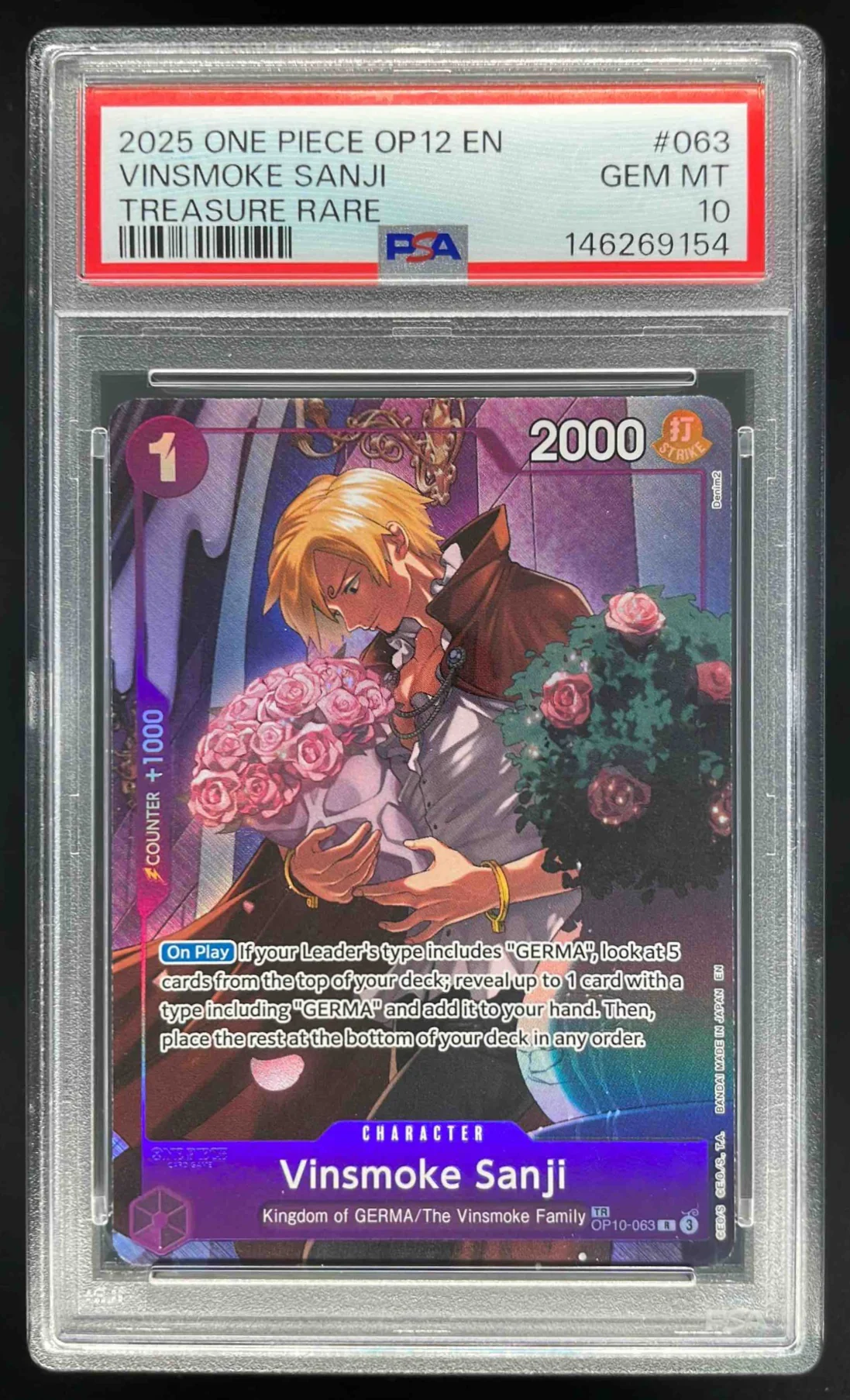 2025 one Piece OP12 EN #063 Vinsmoke Sanji Treasure Rare PSA 10
