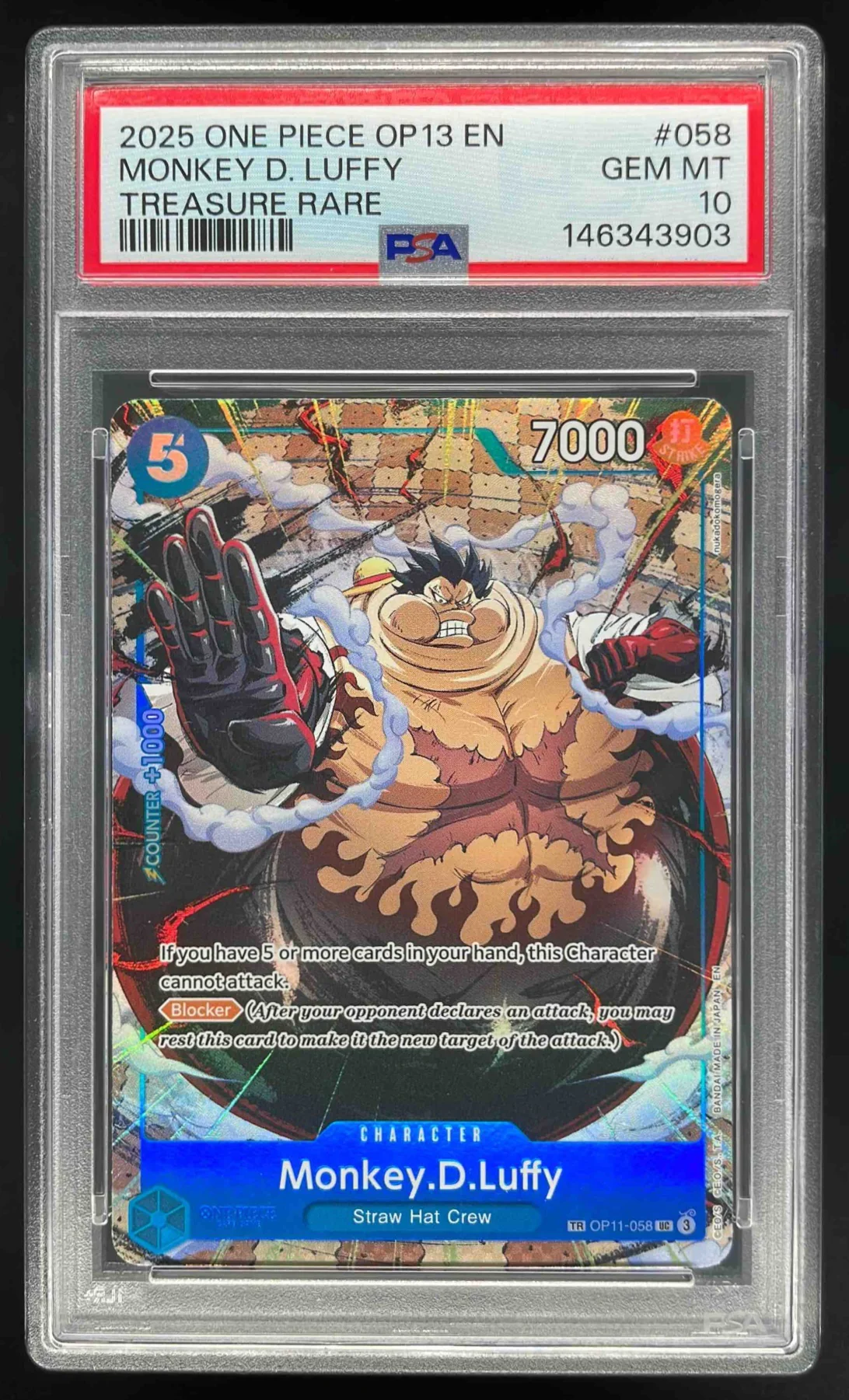 2025 One Piece OP13 EN #058 Monkey D Luffy Treasure Rare PSA 10