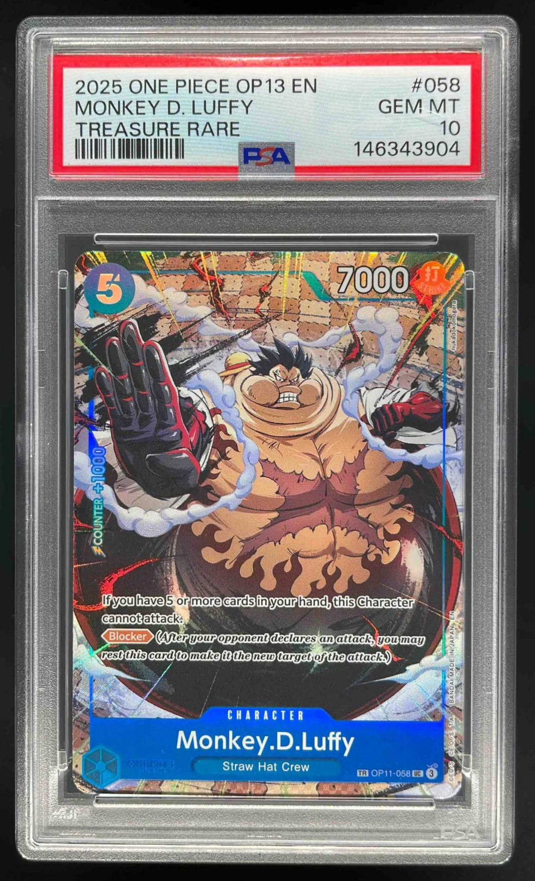 2025 One Piece OP13 EN #058 Monkey D Luffy Treasure Rare PSA 10