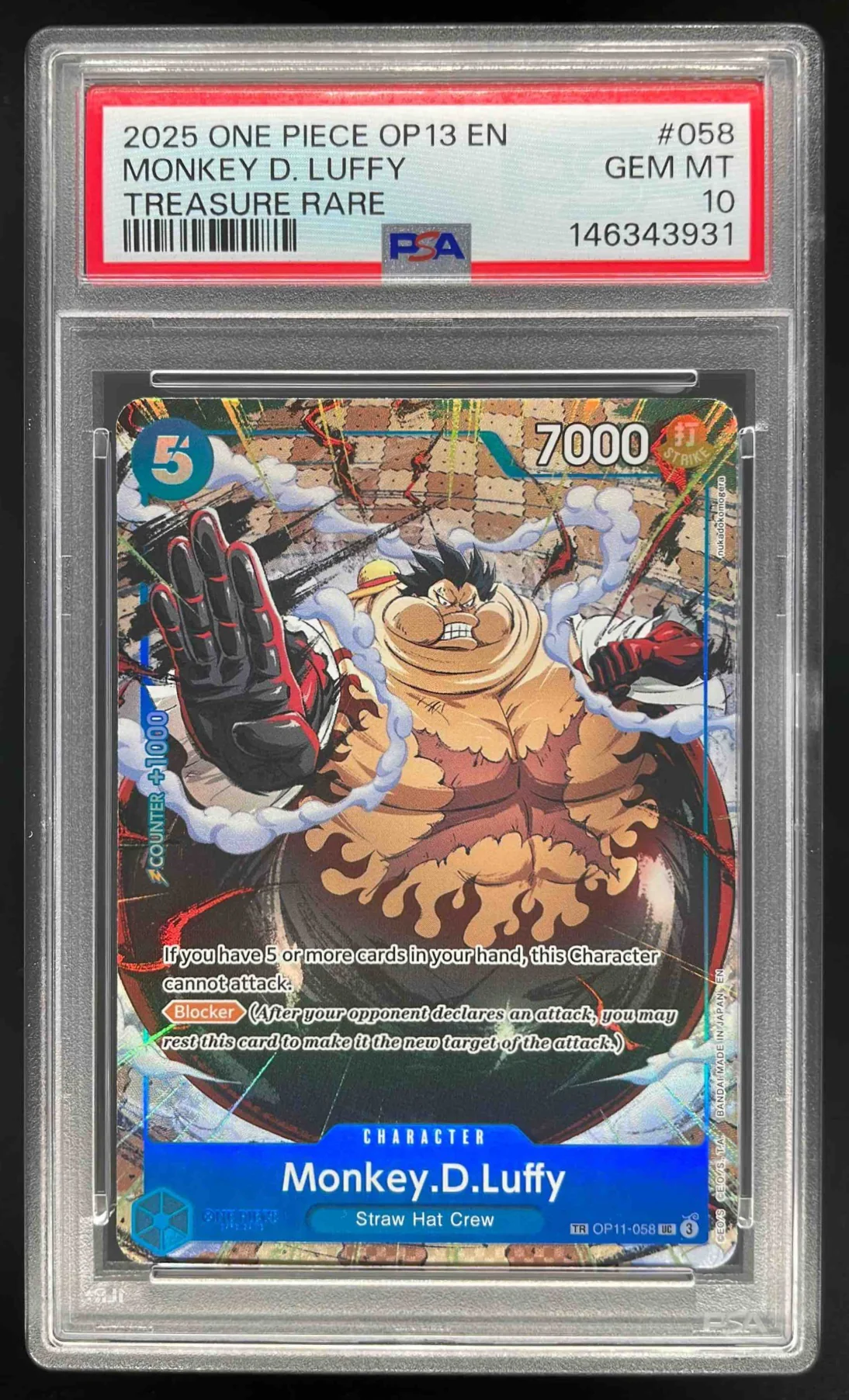2025 One Piece OP13 EN #058 Monkey D Luffy Treasure Rare PSA 10