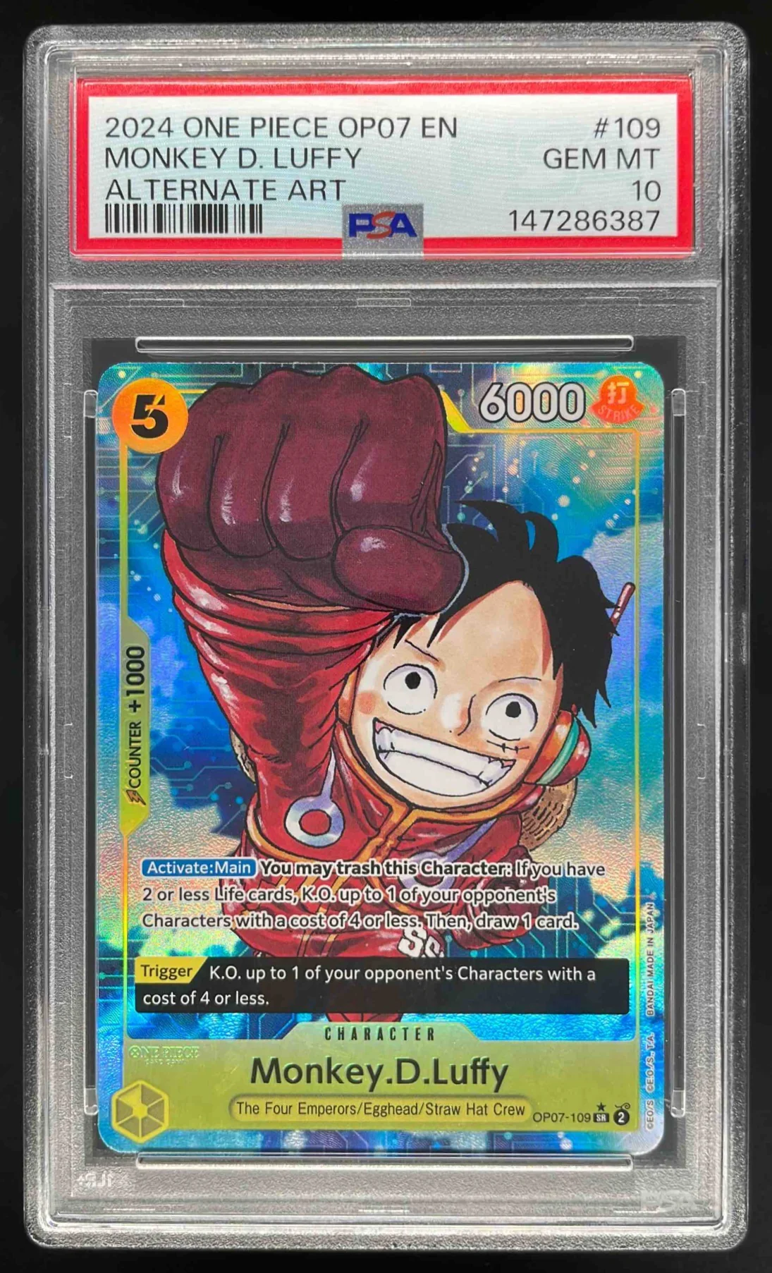 2024 One Piece OP07 EN #109 Monkey D Luffy Alternate Art PSA 10