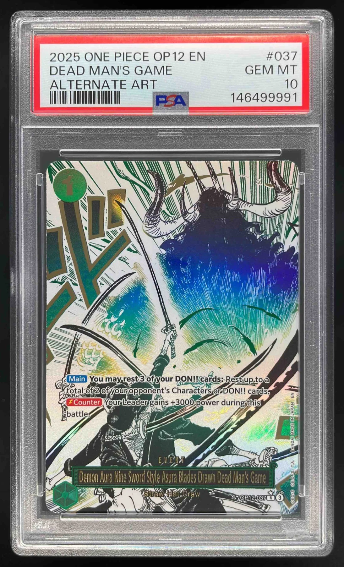 2025 One Piece OP12 EN #037 Dead Man's Game Alternate Art PSA 10