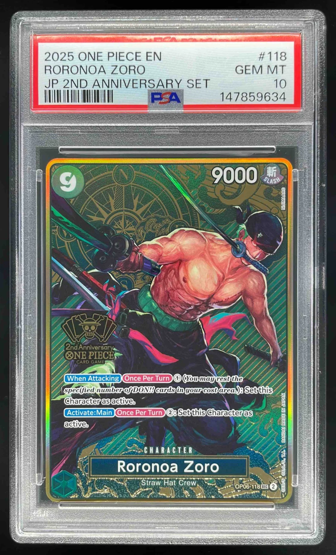 2025 One Piece EN Japanese 2nd Anniversary Set #118 Roronoa Zoro PSA 10