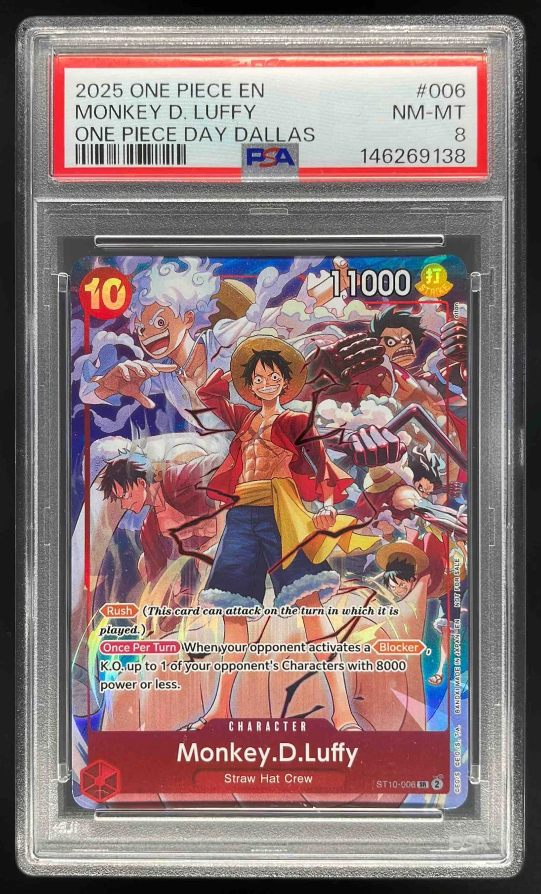 2025 One Piece EN One Piece Day Dallas #006 Monkey D Luffy PSA 8