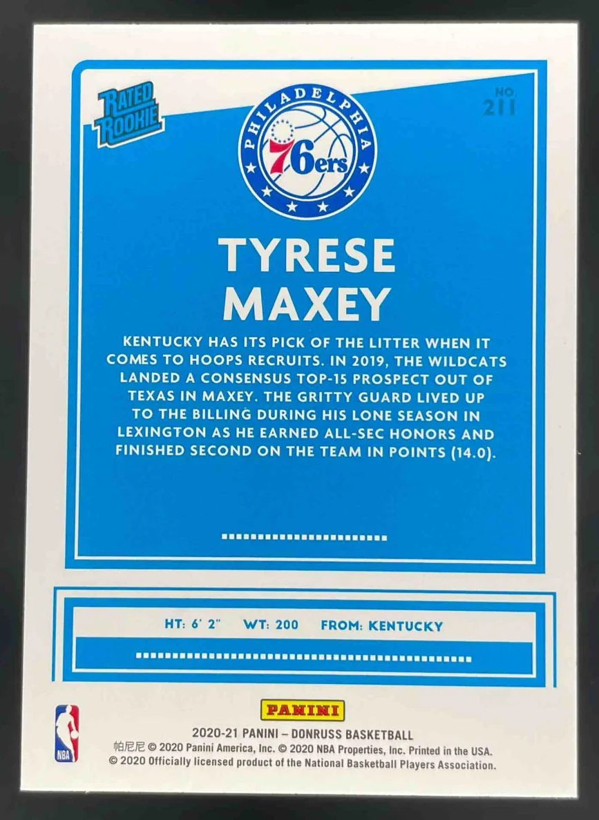 2020-21 Panini Donruss Choice #211 Tyrese Maxey RC - Image 2