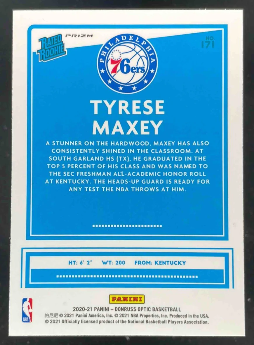 2020-21 Panini Donruss Optic Green Pulsar #171 Tyrese Maxey RC Rated Rookie - Image 2