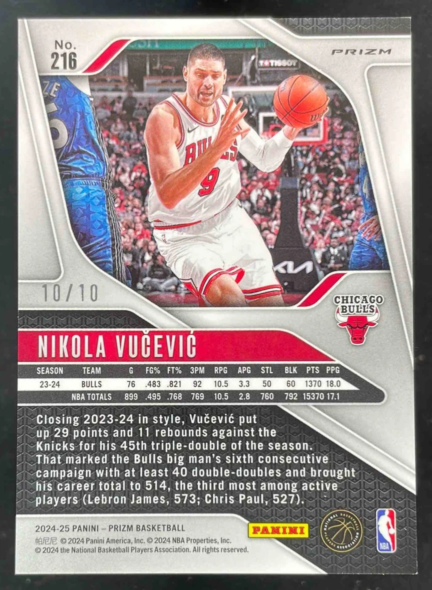 2024-25 Panini Prizm Lazer Gold Prizm #216 Nikola Vucevic /10 - Image 2
