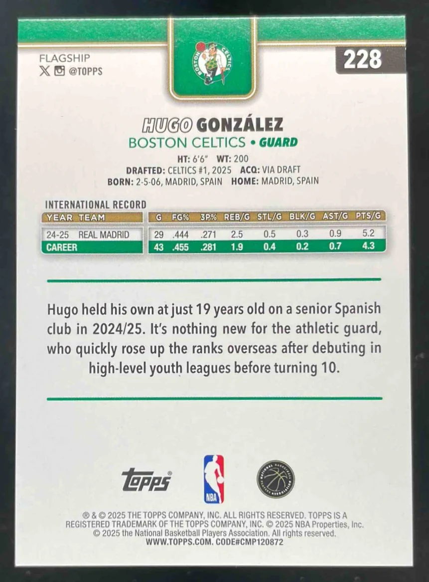2025-26 Topps Season Tip-Off Gold Foil #228 Hugo Gonzalez /50 - Image 2