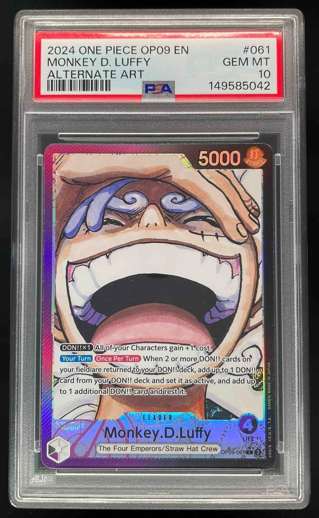 2024 One Piece OP09 EN #061 Monkey D Luffy Alternate Art PSA 10