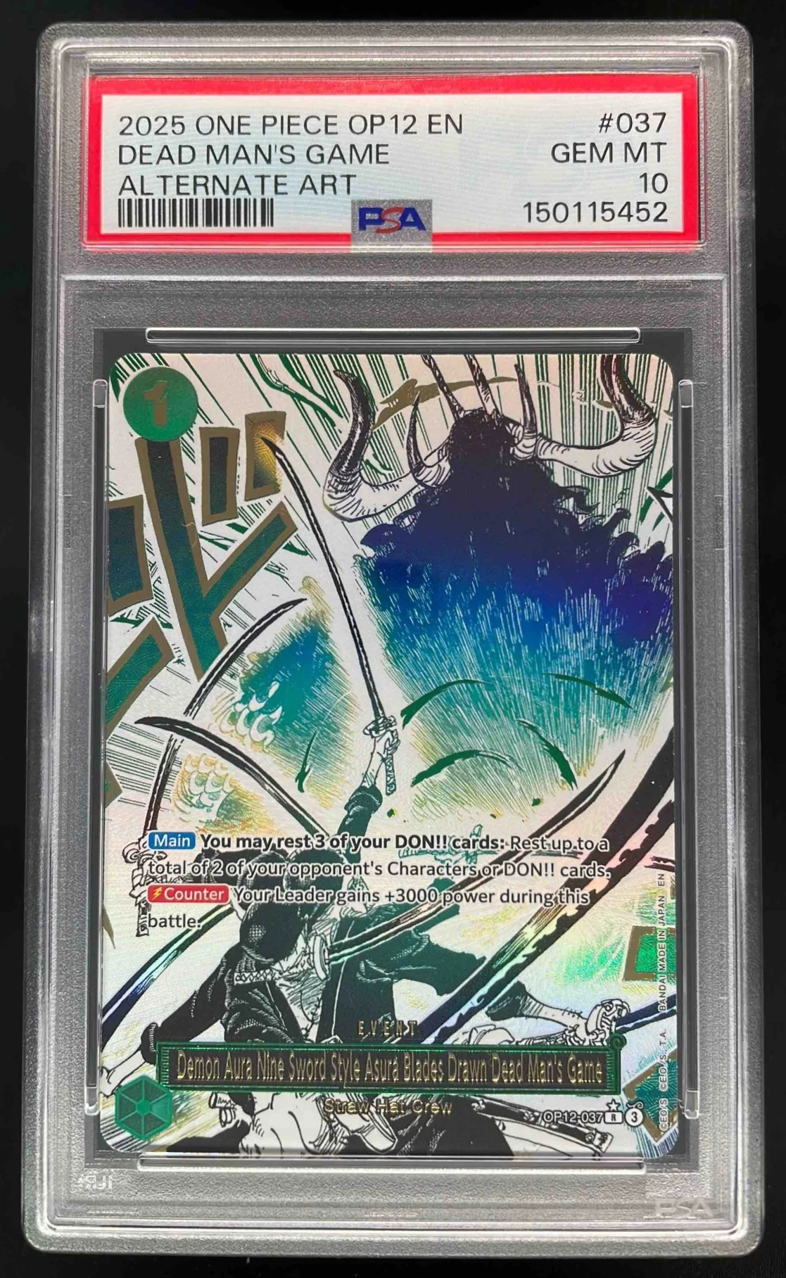 2025 One Piece OP12 EN #037 Dead Man's Game Alternate Art PSA 10