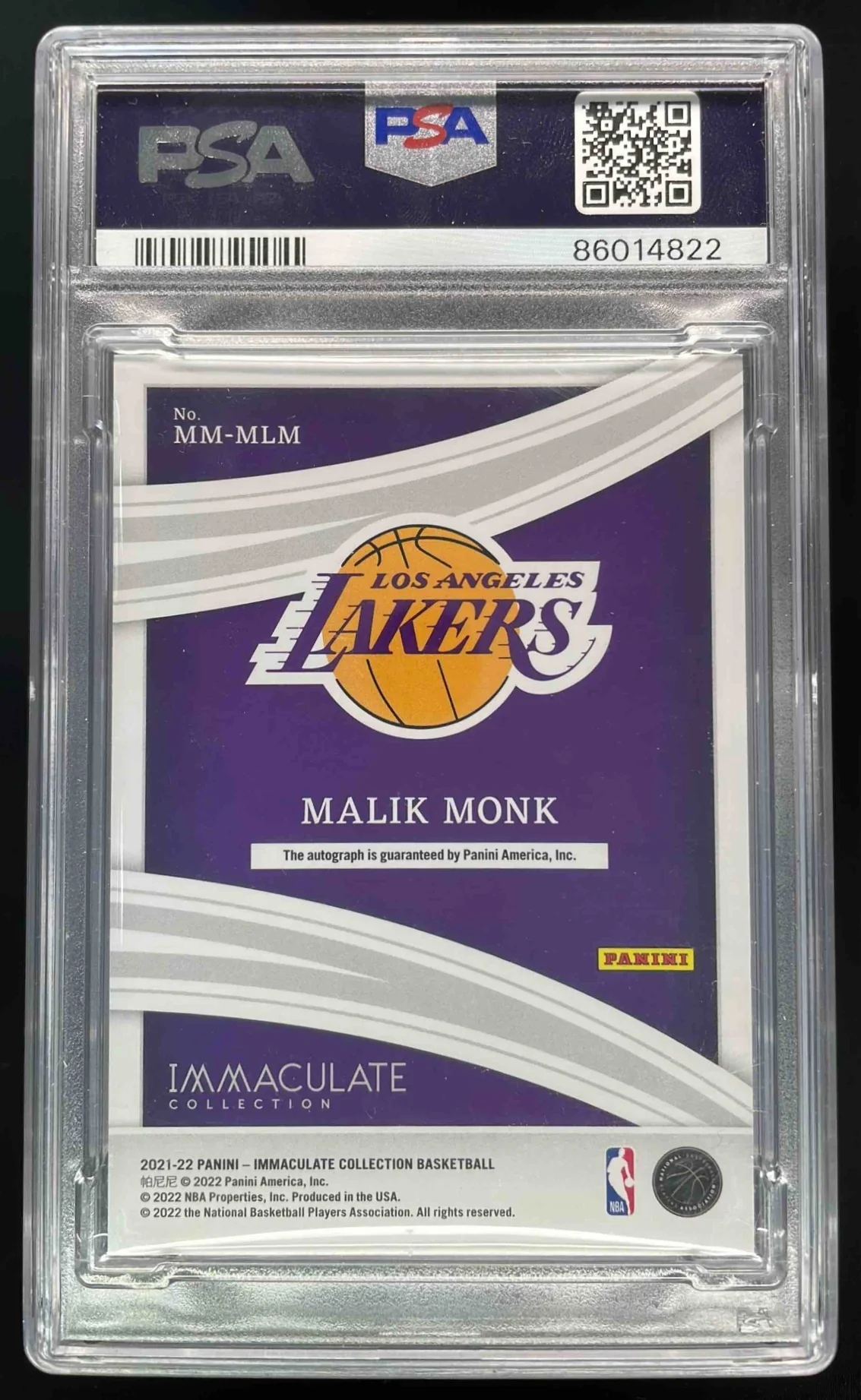 2021 Immaculate Modern Marks Platinum Malik Monk Auto 1/1 PSA Authentic - Image 2
