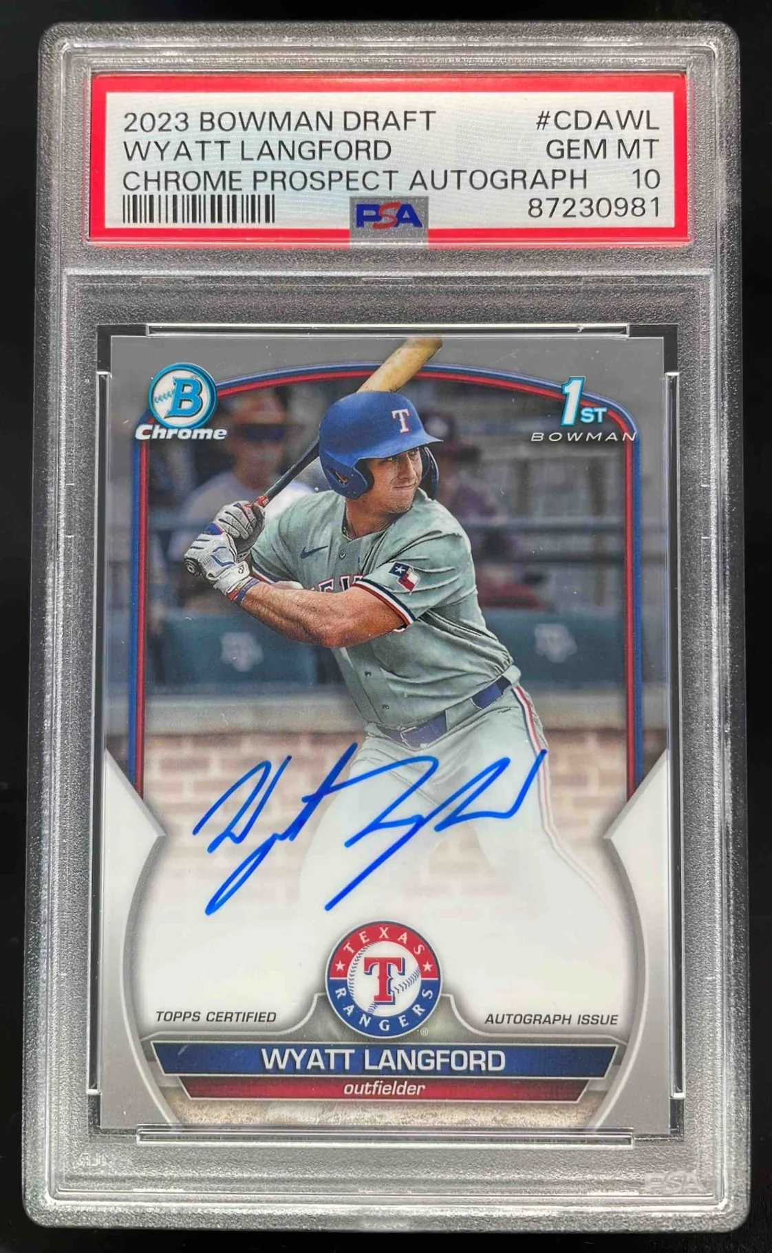 2023 Bowman Draft Chrome #CDA-WL Wyatt Langford RC Auto PSA 10