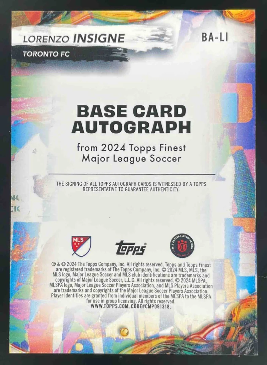 2024 Topps Finest MLS Autographs Blue Refractor #BA-LI Lorenzo Insigne Auto /75 - Image 2