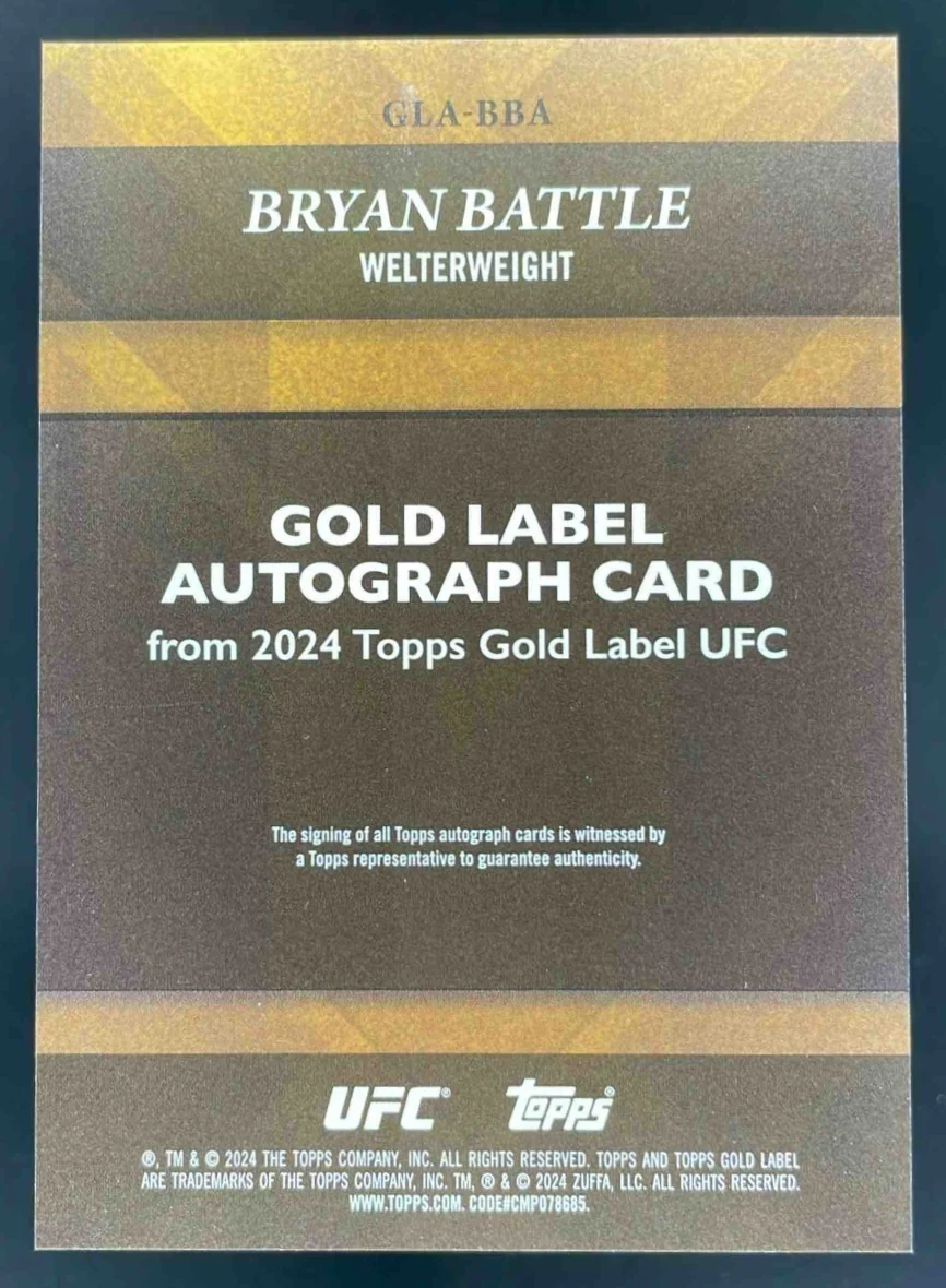 2024 Topps Gold Label UFC Gold Label Autographs #GLA-BBA Bryan Battle Auto /249 - Image 2