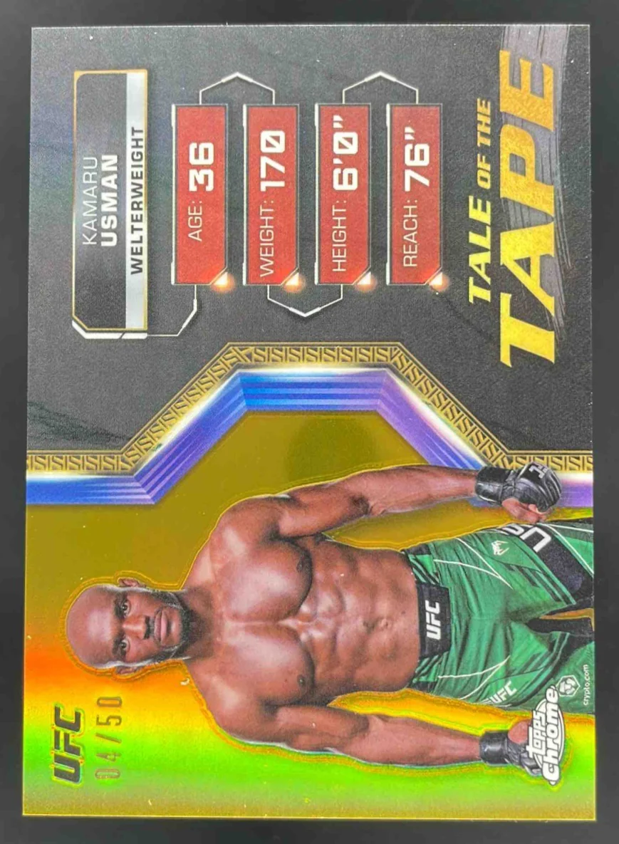 2024 Topps Chrome UFC Tale of the Tape Gold Refractor #TFT-13 Kamaru Usman /50