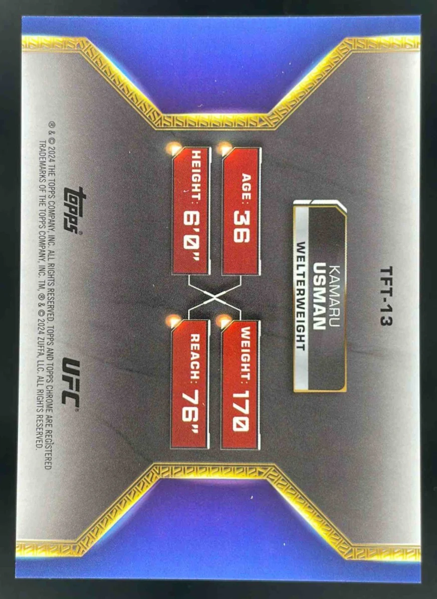 2024 Topps Chrome UFC Tale of the Tape Gold Refractor #TFT-13 Kamaru Usman /50 - Image 2
