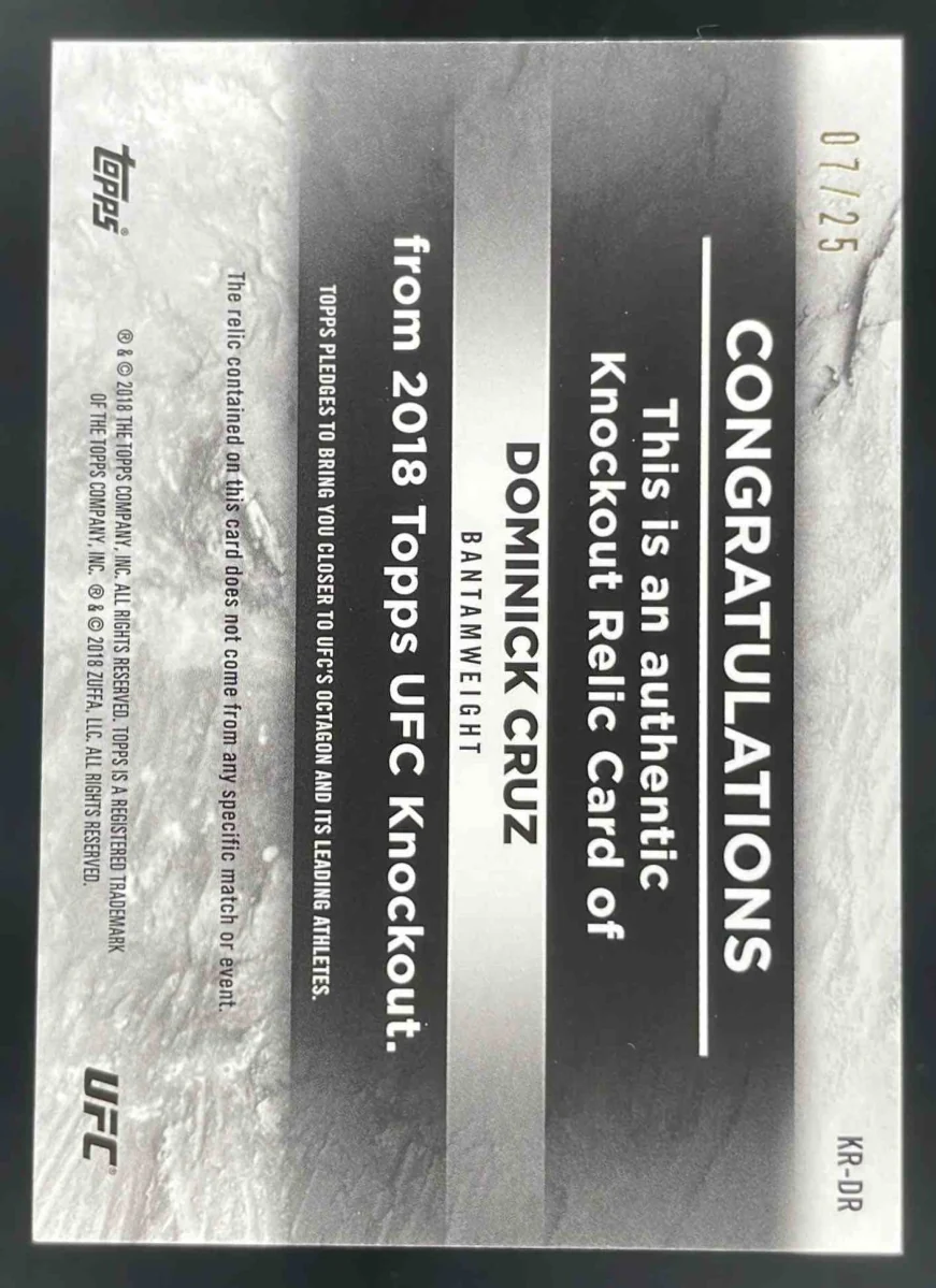 2018 Topps UFC Knockout Relics Purple #KR-DR Dominick Cruz /25 - Image 2