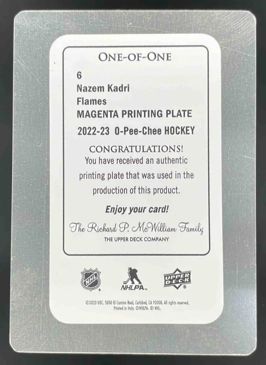 2022 O-Pee-Chee Printing Plates Magenta #6 Nazem Kadri 1/1 - Image 2