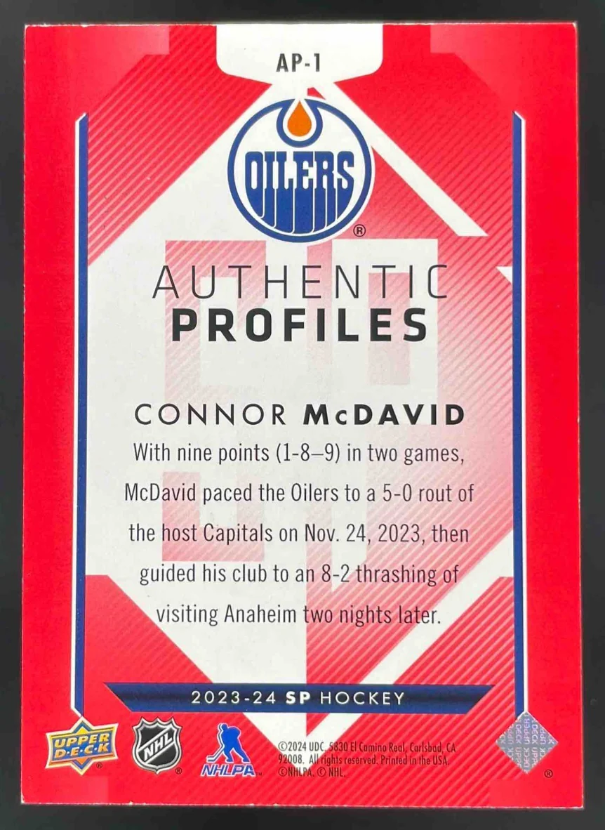 2023-24 SP Retail Authentic Profiles Red #AP-1 Connor McDavid /899 - Image 2