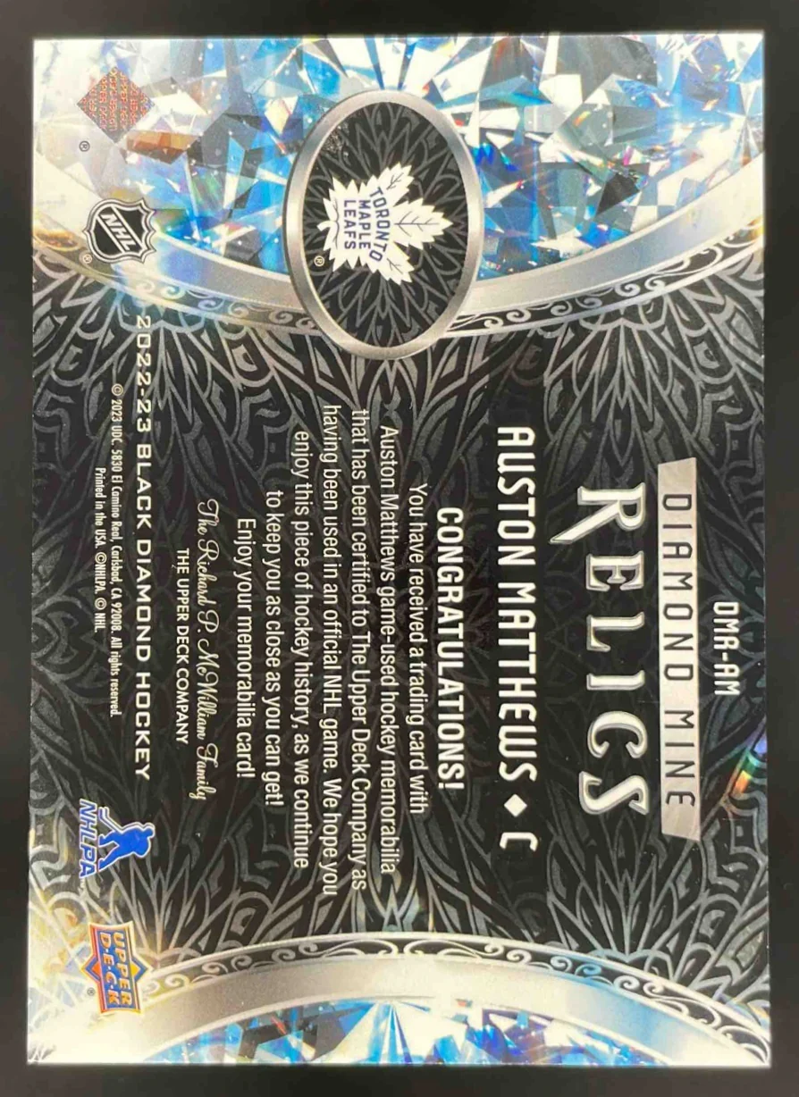 2022-23 Upper Deck Black Diamond Mine Relics #DMR-AM Auston Matthews - Image 2