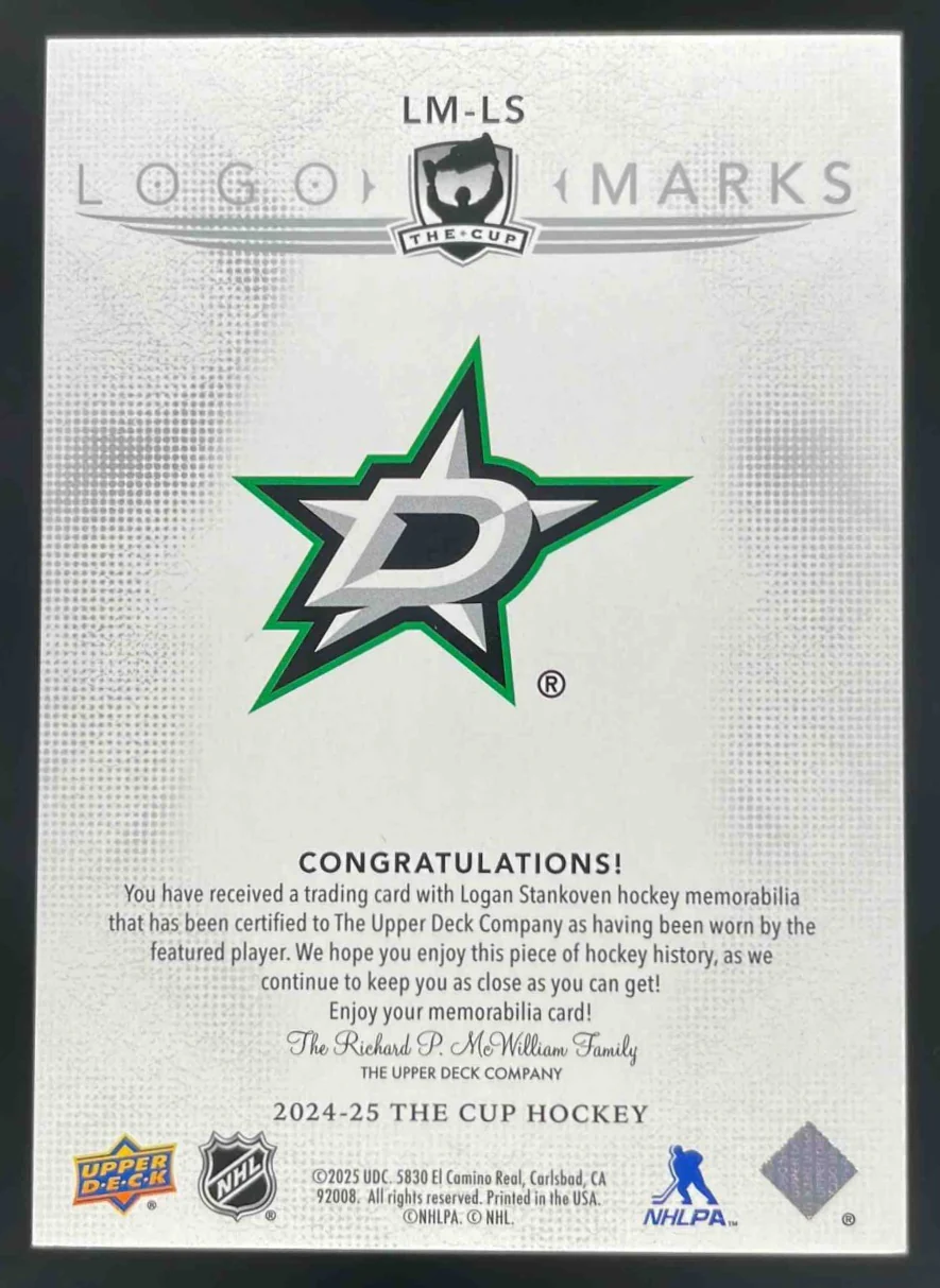 2024-25 Upper Deck The Cup Logomarks Jersey #LM-LS Logan Stankoven RC /99 - Image 2
