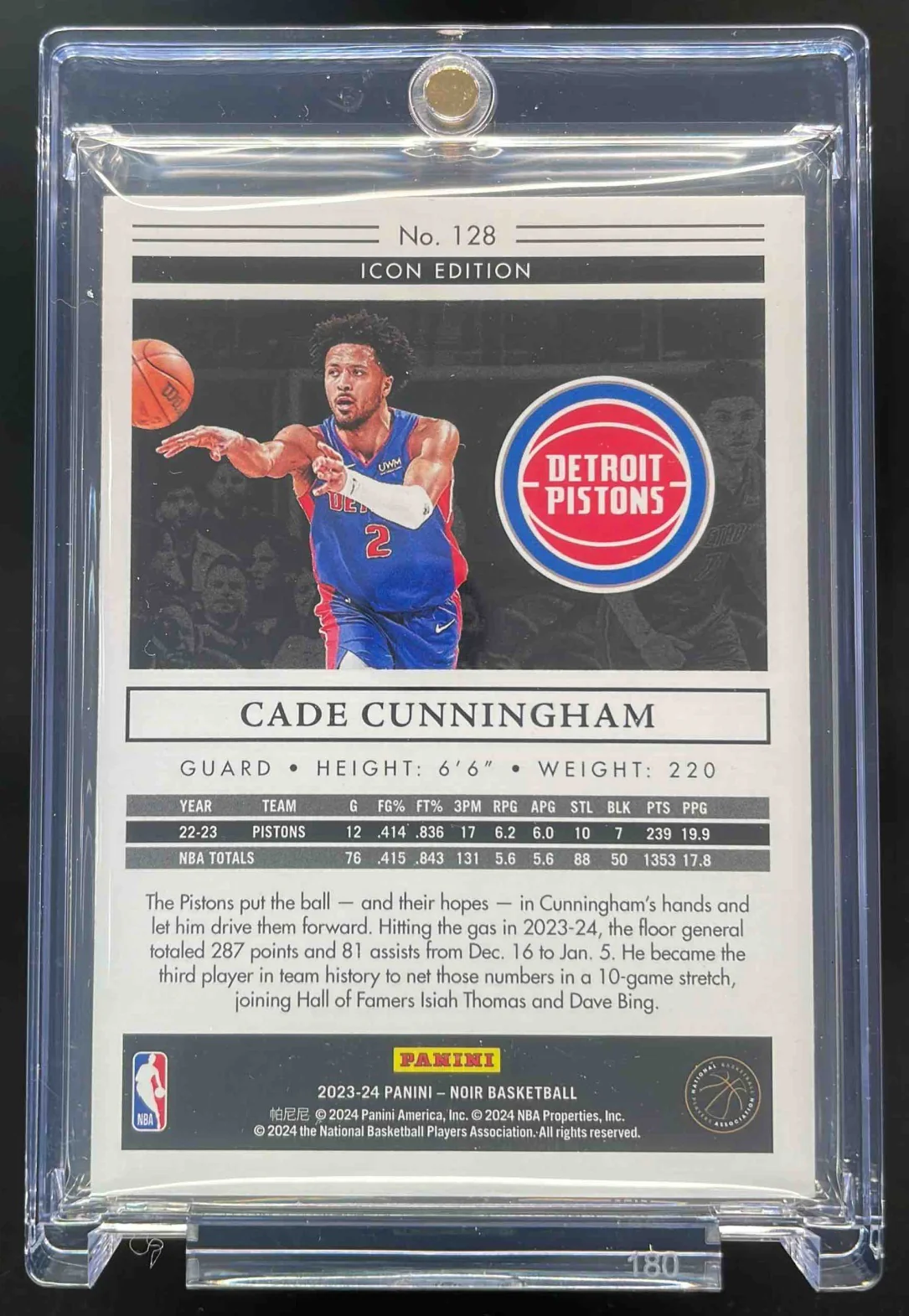 2023-24 Panini Noir Platinum #128 Cade Cunningham Icon Edition 1/1 - Image 2