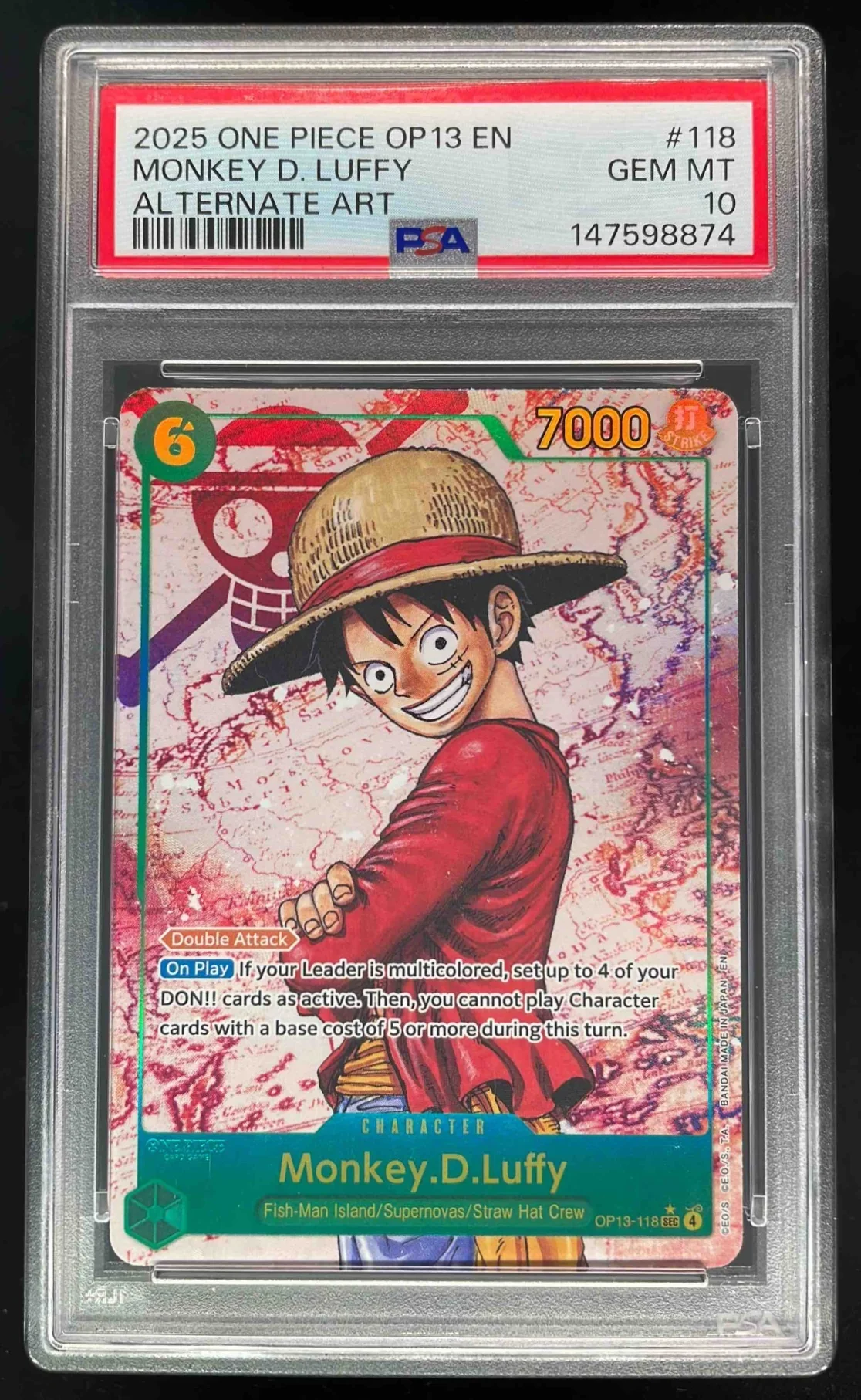 2025 One Piece OP13 EN #118 Monkey D Luffy Alternate Art PSA 10