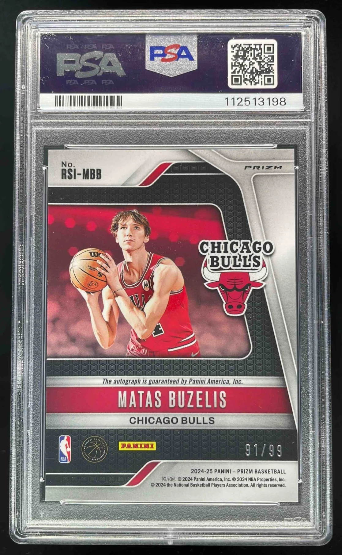 2024-25 Panini Prizm Rookie Red Prizm #RSI-MBB Matas Buzelis RC Auto /99 PSA 10 - Image 2