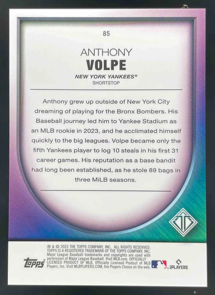 2023 Topps Transcendent Collection #85 Anthony Volpe RC /25 - Image 2
