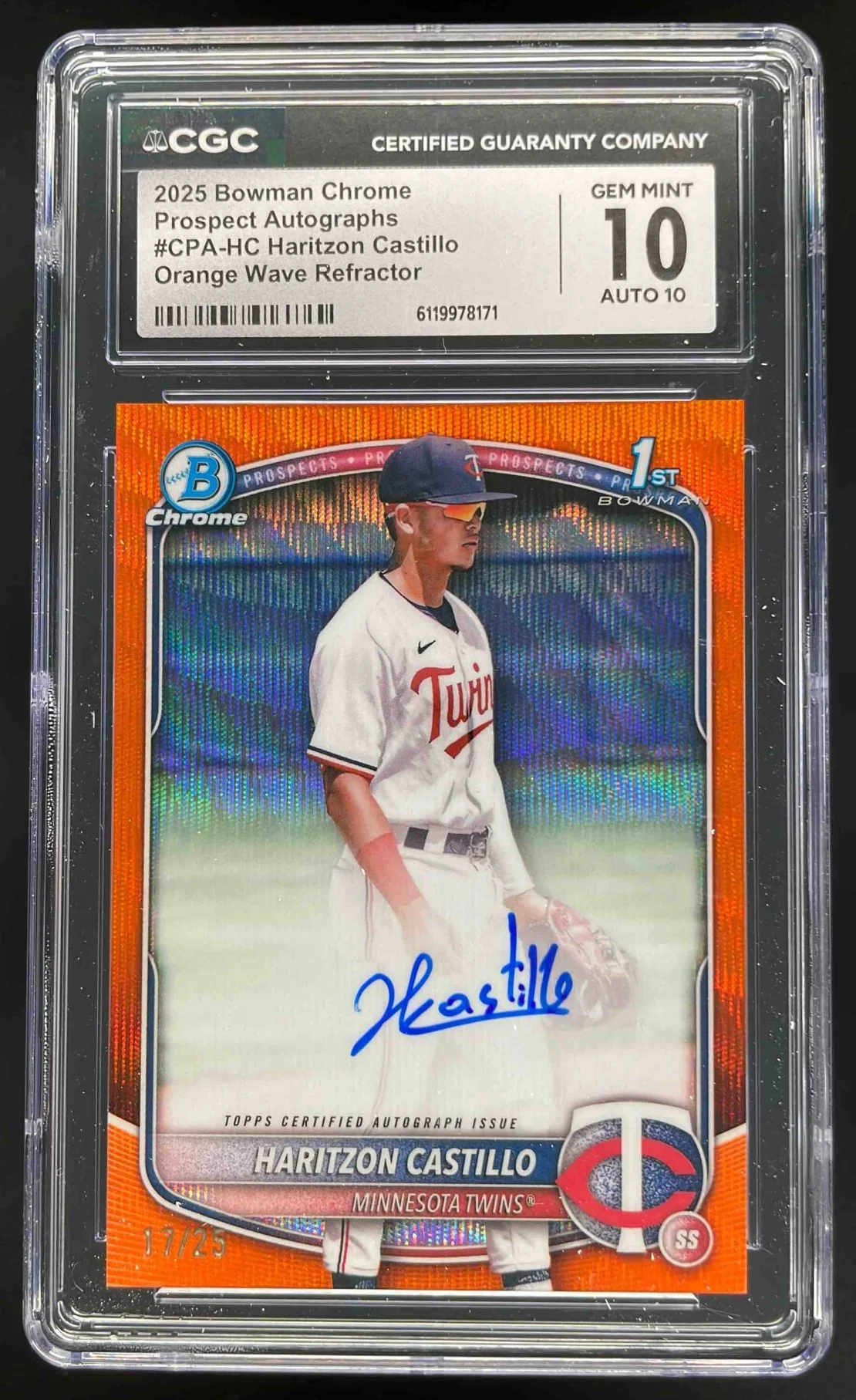 2025 Bowman Chrome Orange Wave #CPA-HC Haritzon Castillo RC Auto /25 CGC 10