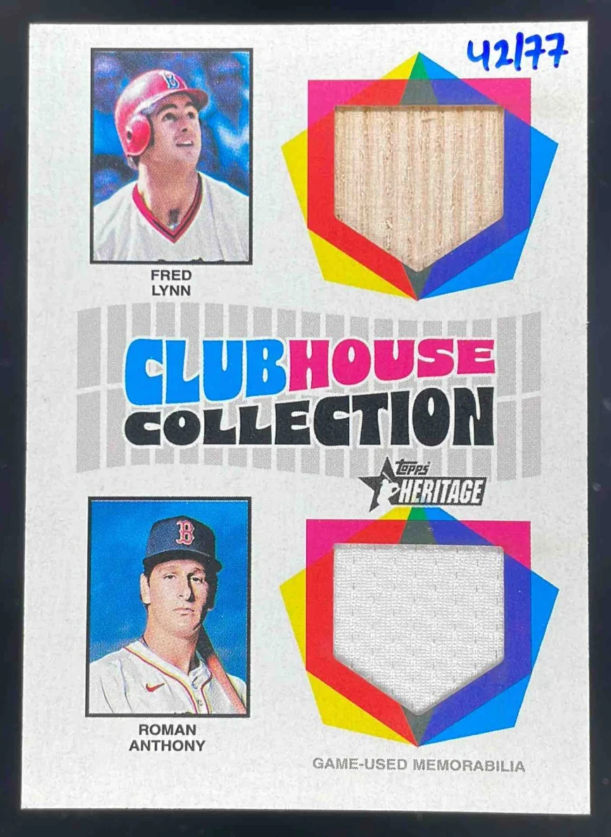 2026 Topps Heritage Clubhouse Collection Dual Relics Roman Anthony Fred Lynn /77
