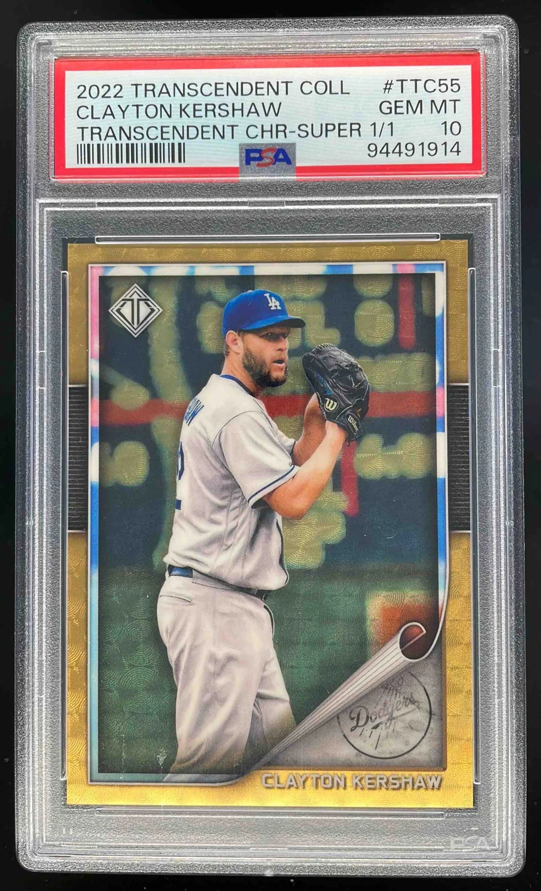 2022 Transcendent Collection Chrome SuperFractor Clayton Kershaw 1/1 PSA 10