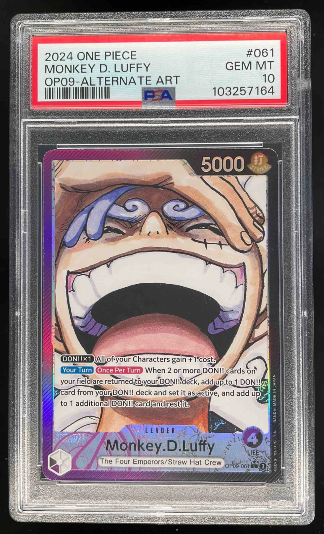 2024 One Piece OP09 #061 Monkey D Luffy Alternate Art PSA 10