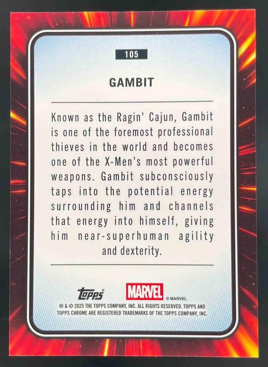 2025 Topps Chrome Marvel Hulk Green Lazer Refractor #105 Gambit /99 - Image 2