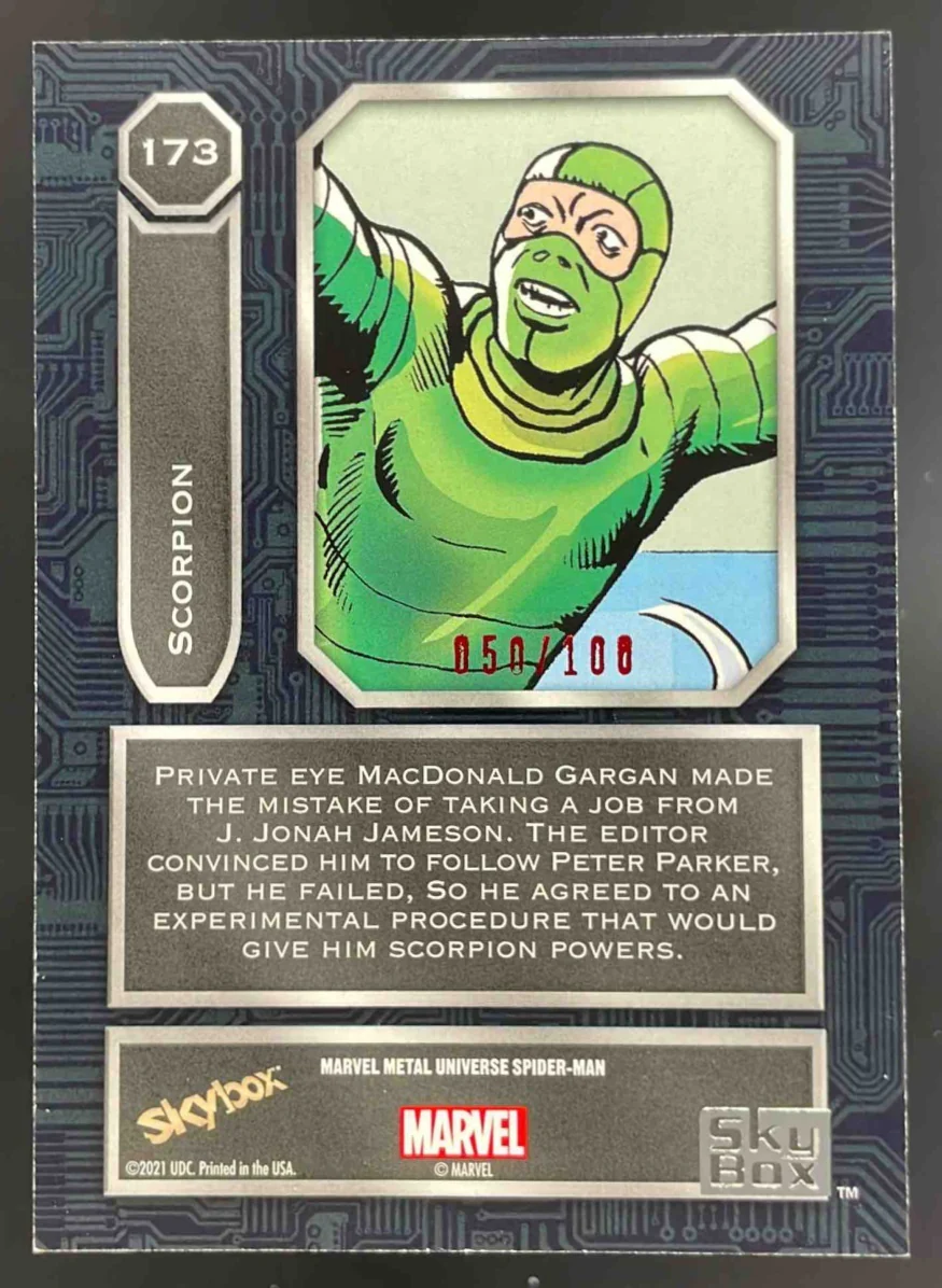 2021 Skybox Metal Universe Marvel Precious Metal Gems Red #73 Scorpion /100 - Image 2